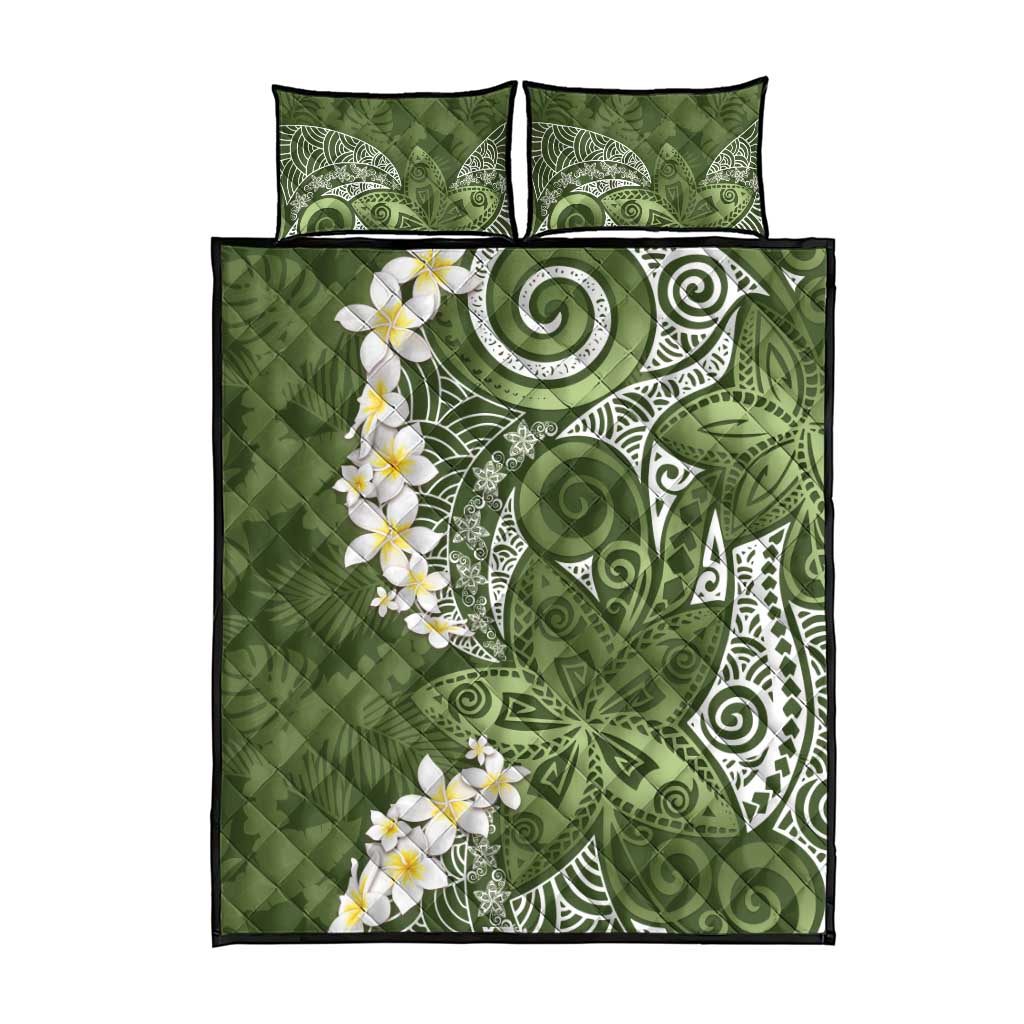 Green Polynesian Tribal Frangipani Tropical Vibe Quilt Bed Set LT14 - Polynesian Pride