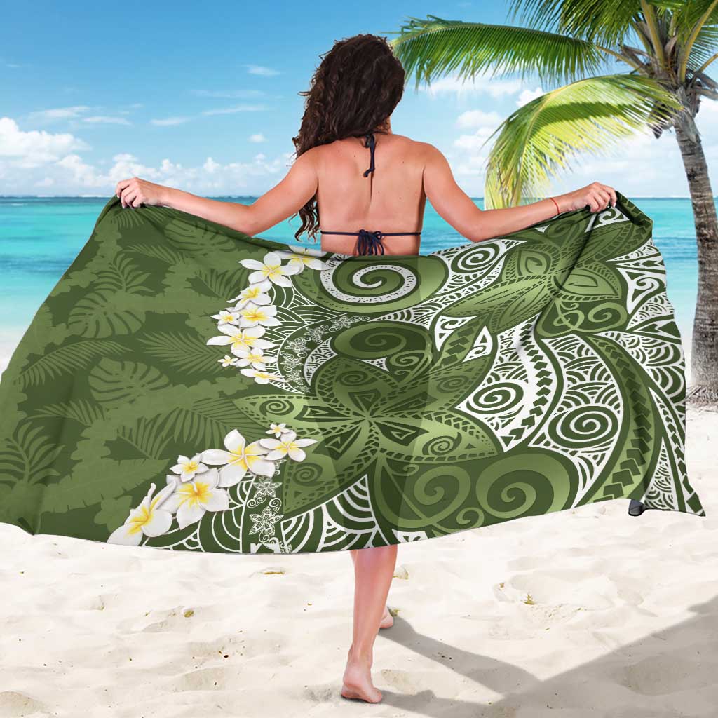 Green Polynesian Tribal Frangipani Tropical Vibe Sarong LT14 - Polynesian Pride