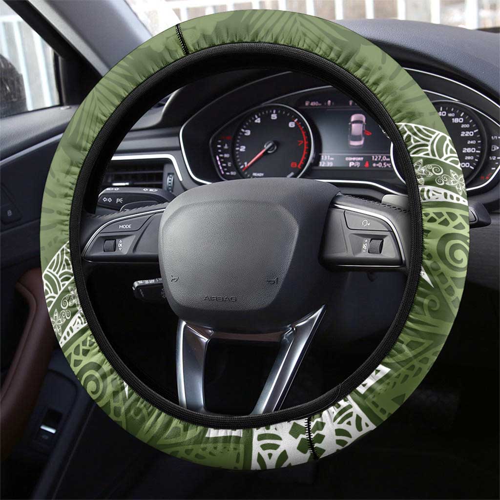 Green Polynesian Tribal Frangipani Tropical Vibe Steering Wheel Cover LT14 - Polynesian Pride