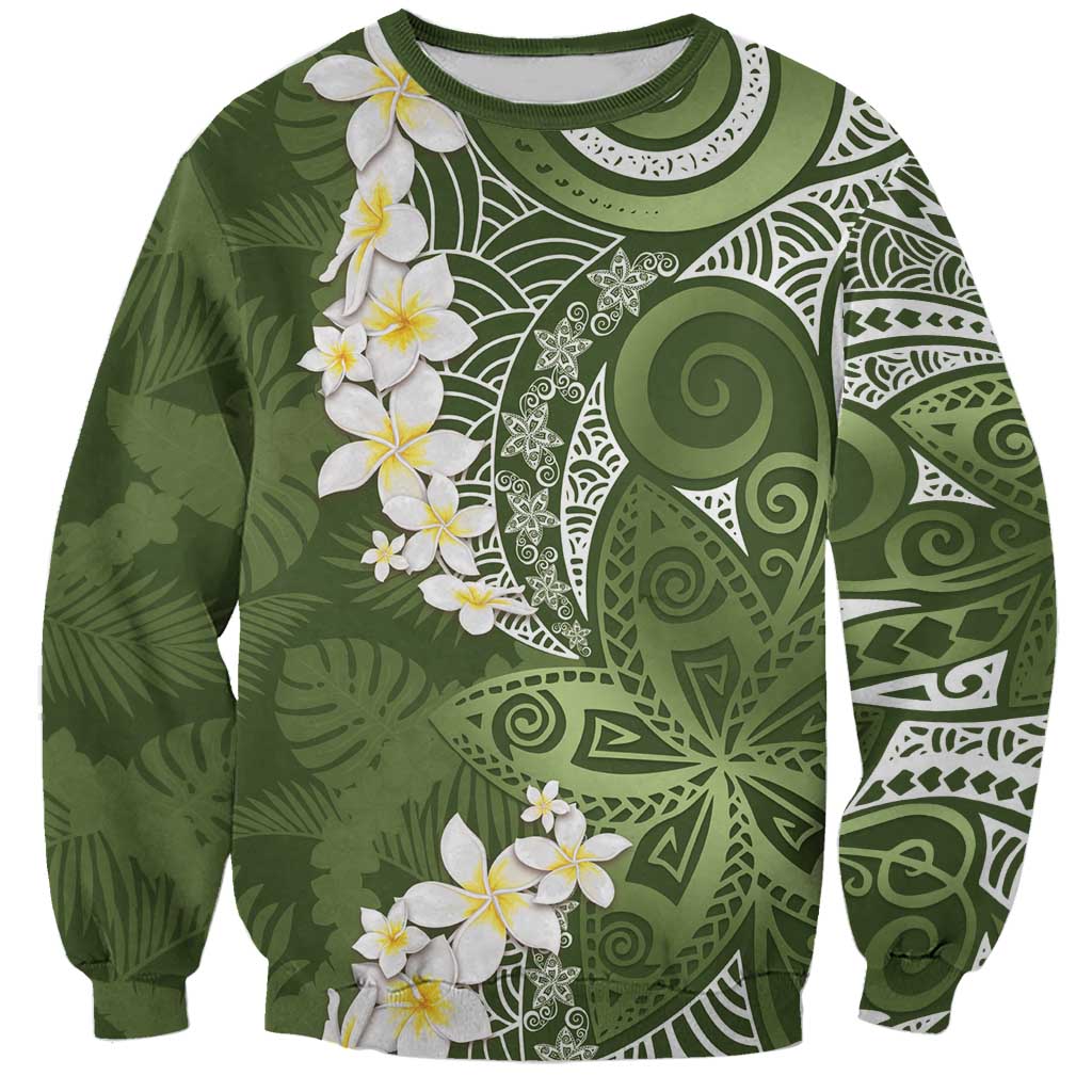 Green Polynesian Tribal Frangipani Tropical Vibe Sweatshirt LT14 Unisex Green - Polynesian Pride