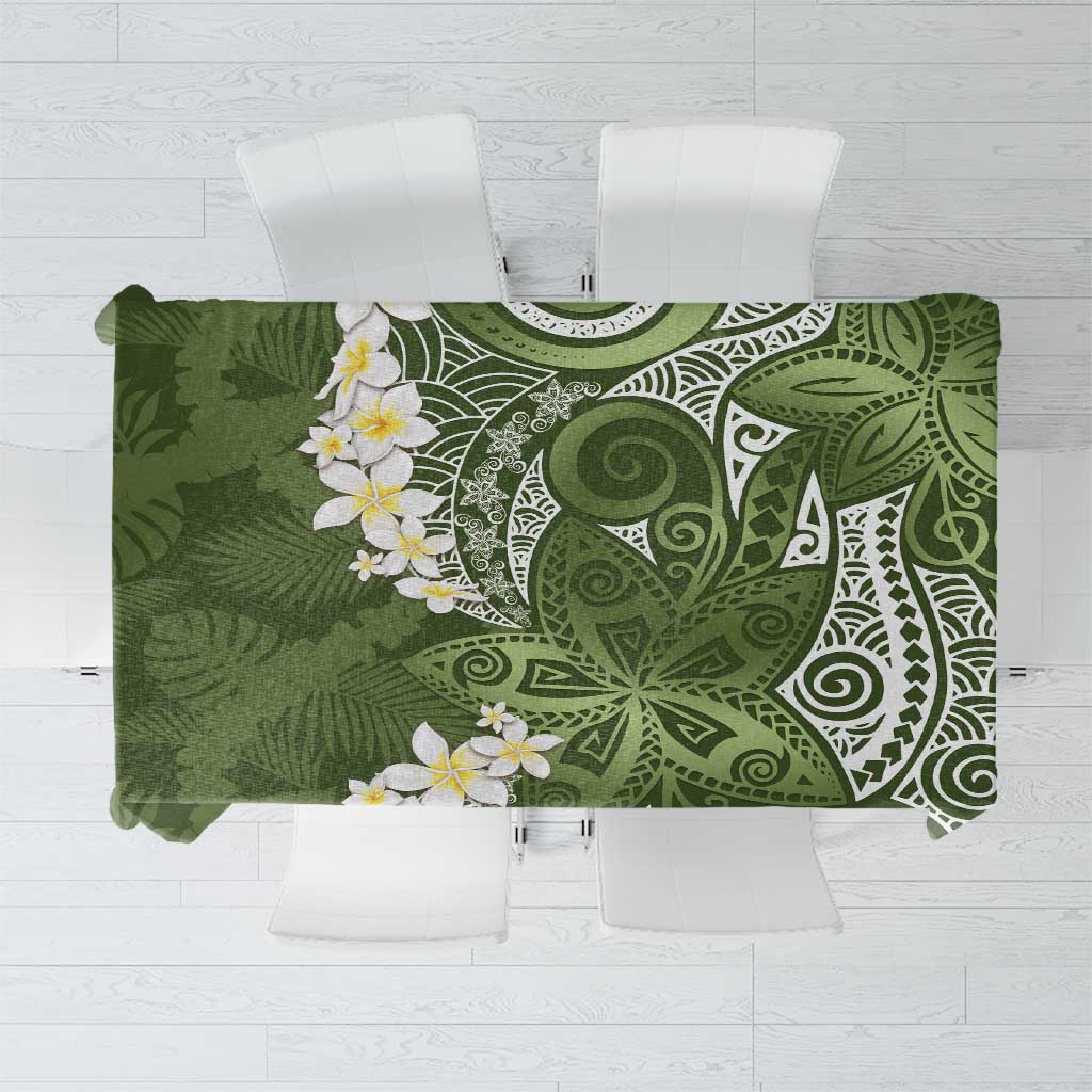 Green Polynesian Tribal Frangipani Tropical Vibe Tablecloth