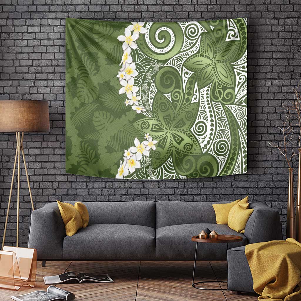 Green Polynesian Tribal Frangipani Tropical Vibe Tapestry LT14 Green - Polynesian Pride