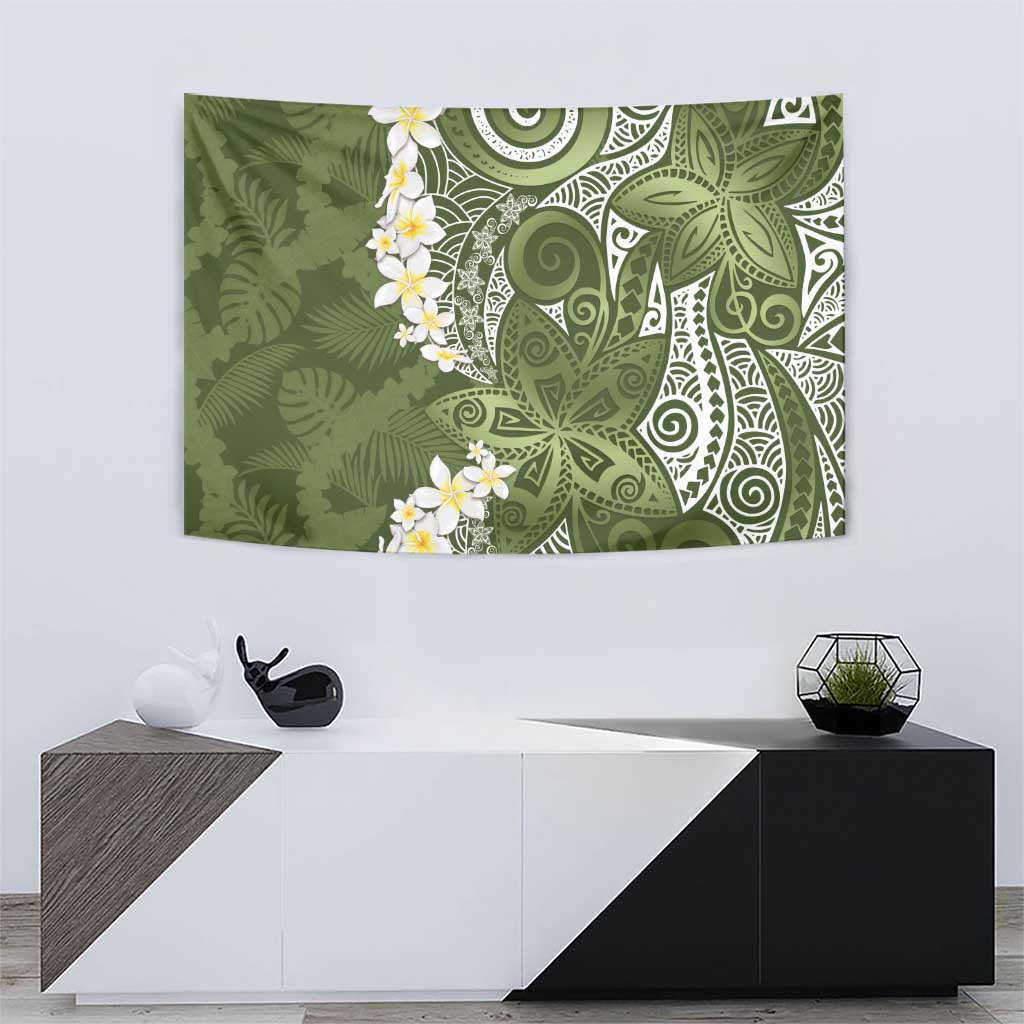 Green Polynesian Tribal Frangipani Tropical Vibe Tapestry LT14 - Polynesian Pride