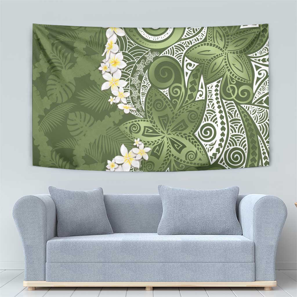 Green Polynesian Tribal Frangipani Tropical Vibe Tapestry LT14 - Polynesian Pride