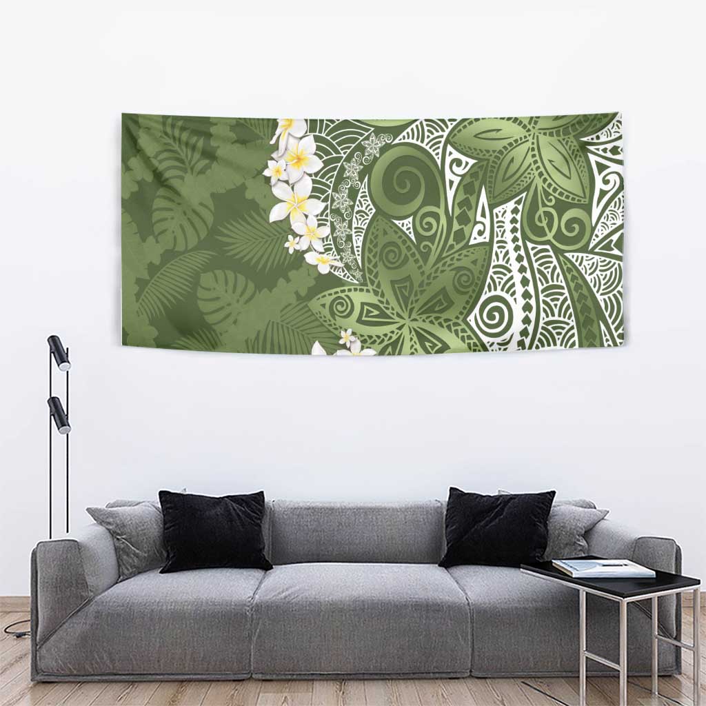 Green Polynesian Tribal Frangipani Tropical Vibe Tapestry LT14 - Polynesian Pride