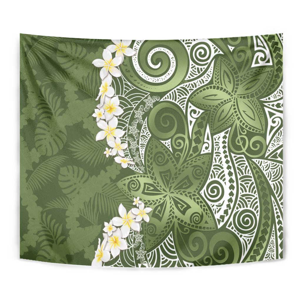 Green Polynesian Tribal Frangipani Tropical Vibe Tapestry LT14 - Polynesian Pride