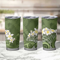 Green Polynesian Tribal Frangipani Tropical Vibe Tumbler Cup LT14 - Polynesian Pride
