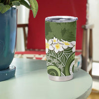Green Polynesian Tribal Frangipani Tropical Vibe Tumbler Cup LT14 - Polynesian Pride