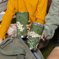 Green Polynesian Tribal Frangipani Tropical Vibe Tumbler Cup LT14 - Polynesian Pride