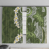 Green Polynesian Tribal Frangipani Tropical Vibe Window Curtain LT14 With Hooks Green - Polynesian Pride