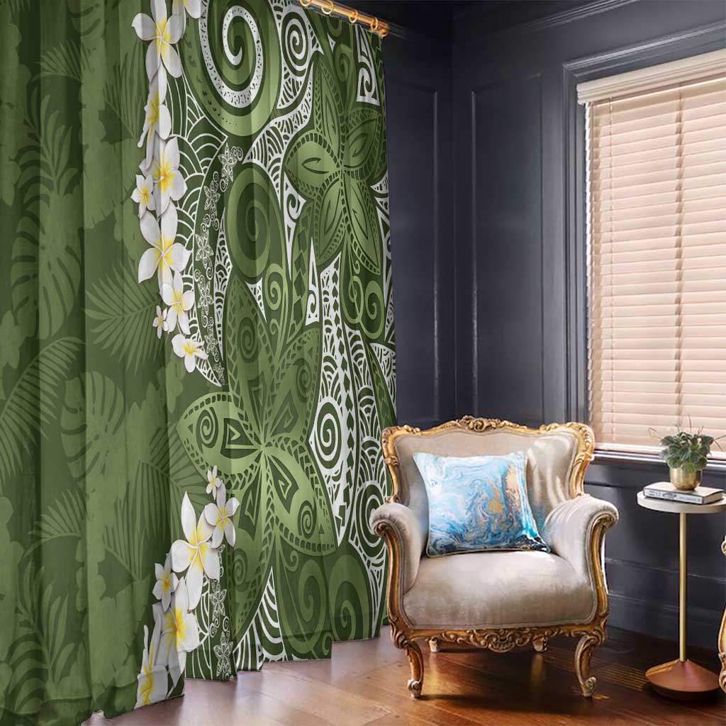 Green Polynesian Tribal Frangipani Tropical Vibe Window Curtain LT14 - Polynesian Pride