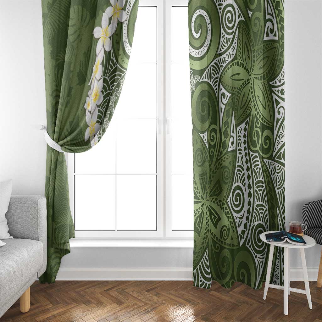 Green Polynesian Tribal Frangipani Tropical Vibe Window Curtain LT14 - Polynesian Pride