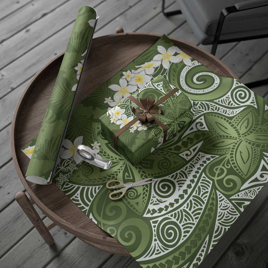 Green Polynesian Tribal Frangipani Tropical Vibe Wrapping Paper LT14 - Polynesian Pride