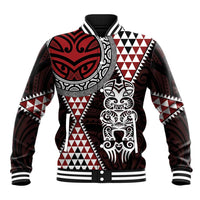 Red Aotearoa Niho Taniwha Baseball Jacket Maori Mythology Tooth - Taniko Motifs LT14 Unisex Red - Polynesian Pride