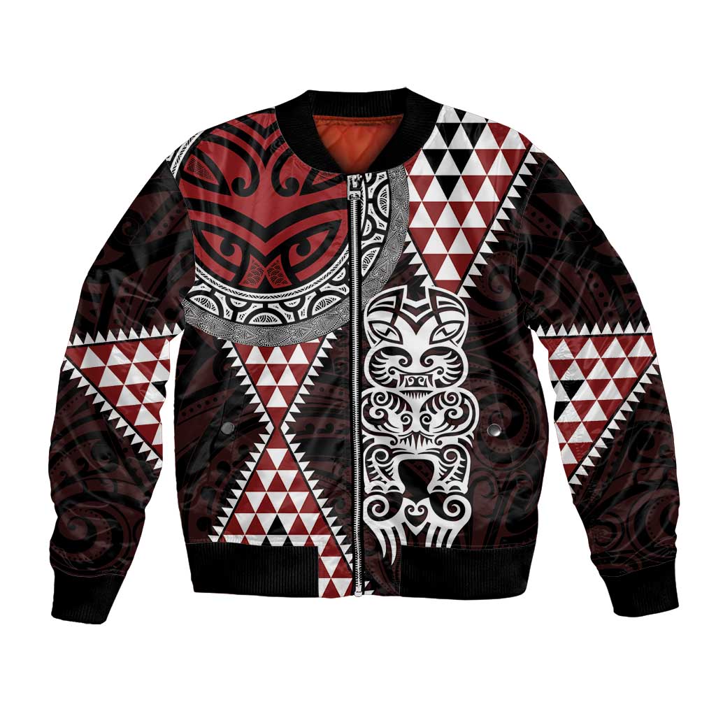 Red Aotearoa Niho Taniwha Bomber Jacket Maori Mythology Tooth - Taniko Motifs LT14 Unisex Red - Polynesian Pride