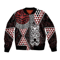 Red Aotearoa Niho Taniwha Bomber Jacket Maori Mythology Tooth - Taniko Motifs LT14 Unisex Red - Polynesian Pride