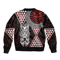 Red Aotearoa Niho Taniwha Bomber Jacket Maori Mythology Tooth - Taniko Motifs LT14 - Polynesian Pride