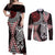 Red Aotearoa Niho Taniwha Couples Matching Off Shoulder Maxi Dress and Long Sleeve Button Shirt Maori Mythology Tooth - Taniko Motifs