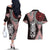 Red Aotearoa Niho Taniwha Couples Matching Off The Shoulder Long Sleeve Dress and Hawaiian Shirt Maori Mythology Tooth - Taniko Motifs