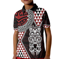 Red Aotearoa Niho Taniwha Kid Polo Shirt Maori Mythology Tooth - Taniko Motifs LT14 Kid Red - Polynesian Pride