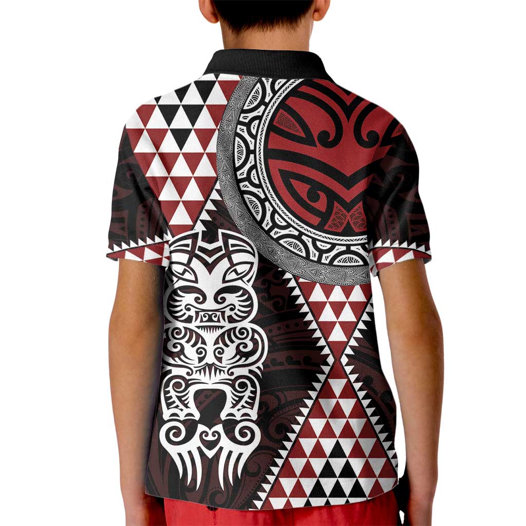 Red Aotearoa Niho Taniwha Kid Polo Shirt Maori Mythology Tooth - Taniko Motifs LT14 - Polynesian Pride