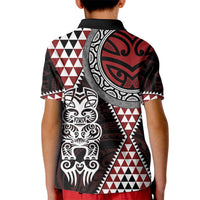 Red Aotearoa Niho Taniwha Kid Polo Shirt Maori Mythology Tooth - Taniko Motifs LT14 - Polynesian Pride