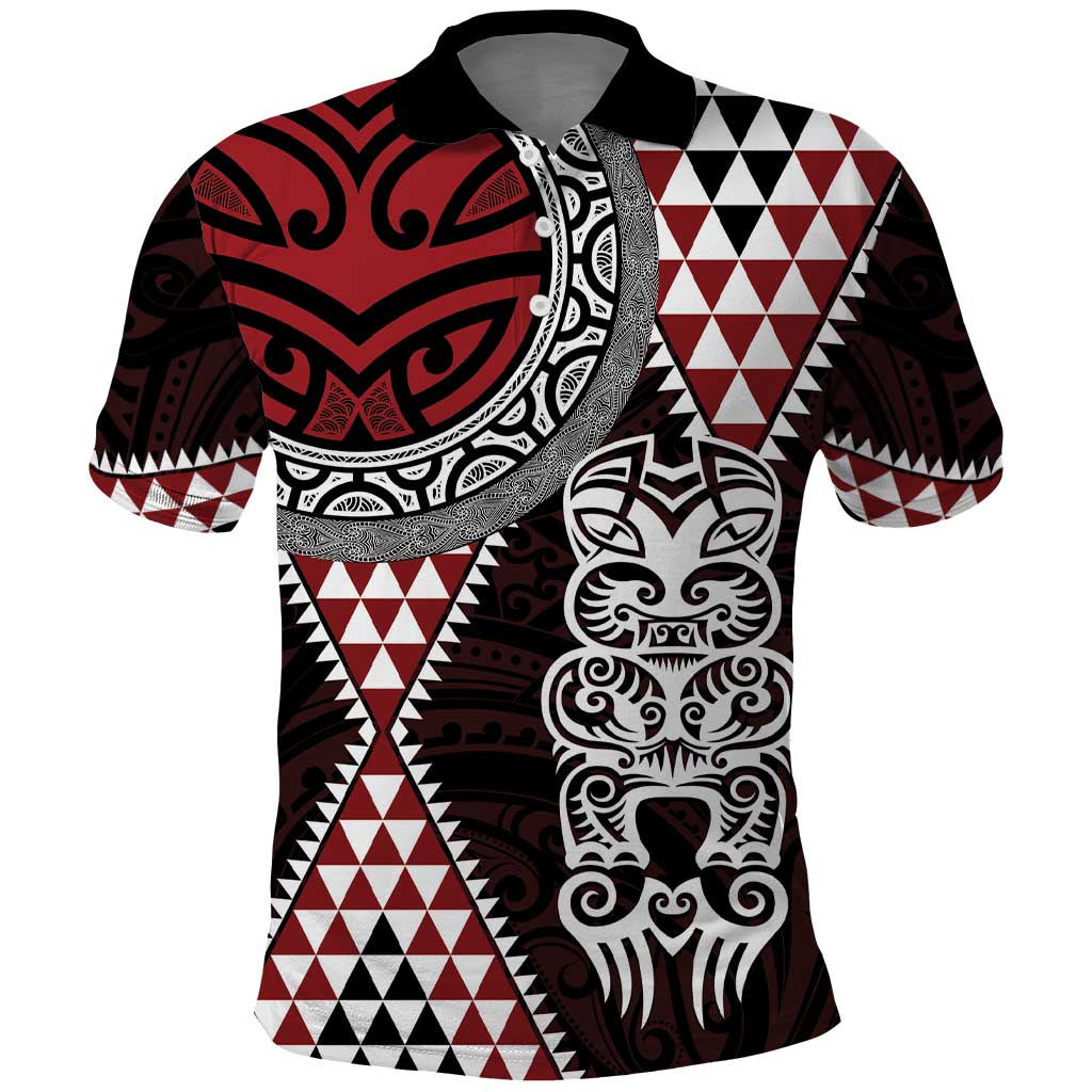 Red Aotearoa Niho Taniwha Polo Shirt Maori Mythology Tooth - Taniko Motifs LT14 Red - Polynesian Pride