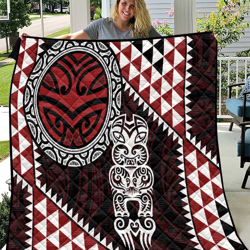 Red Aotearoa Niho Taniwha Quilt Maori Mythology Tooth - Taniko Motifs LT14 Red - Polynesian Pride