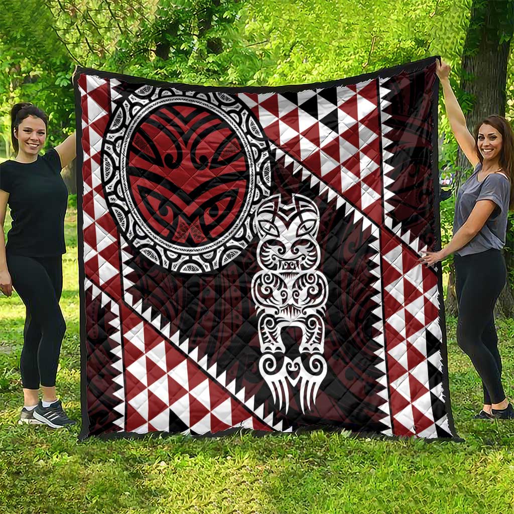 Red Aotearoa Niho Taniwha Quilt Maori Mythology Tooth - Taniko Motifs LT14 - Polynesian Pride