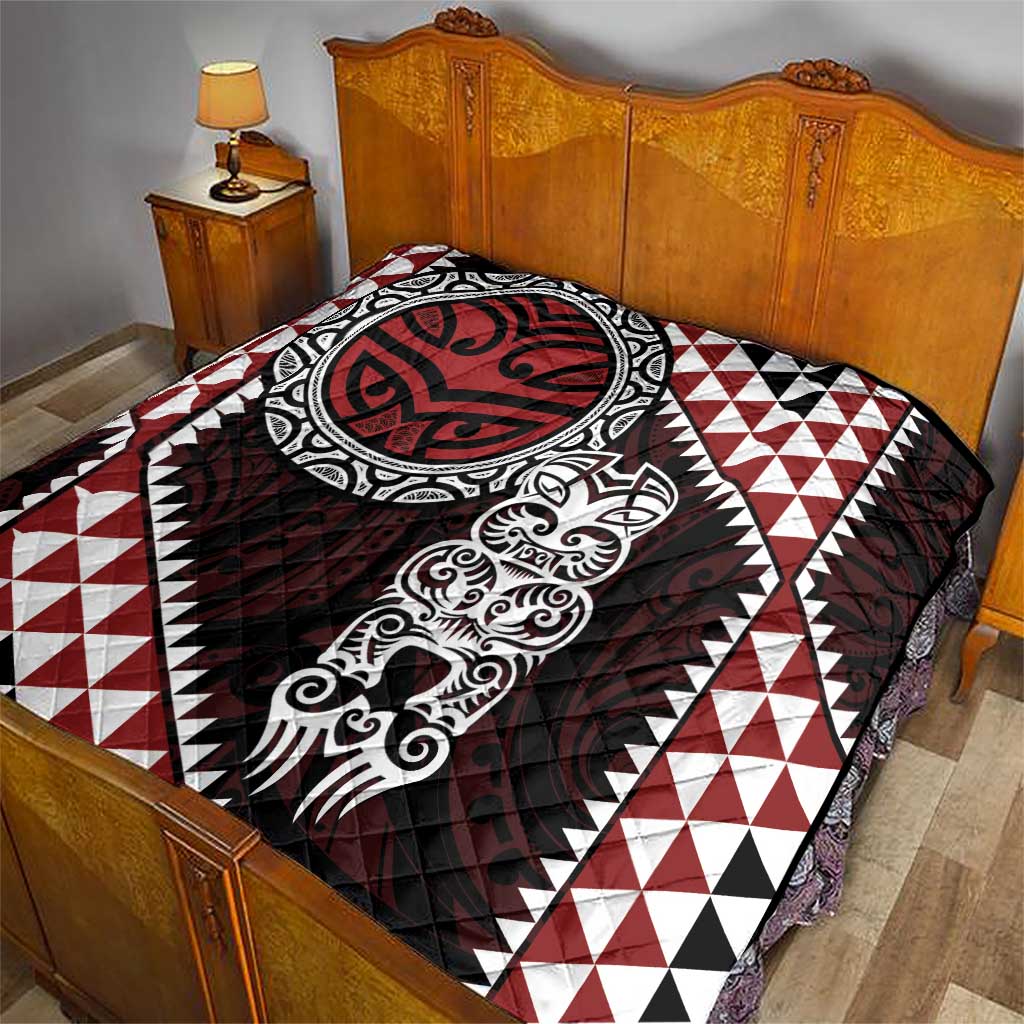 Red Aotearoa Niho Taniwha Quilt Maori Mythology Tooth - Taniko Motifs LT14 - Polynesian Pride