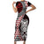 Red Aotearoa Niho Taniwha Short Sleeve Bodycon Dress Maori Mythology Tooth - Taniko Motifs