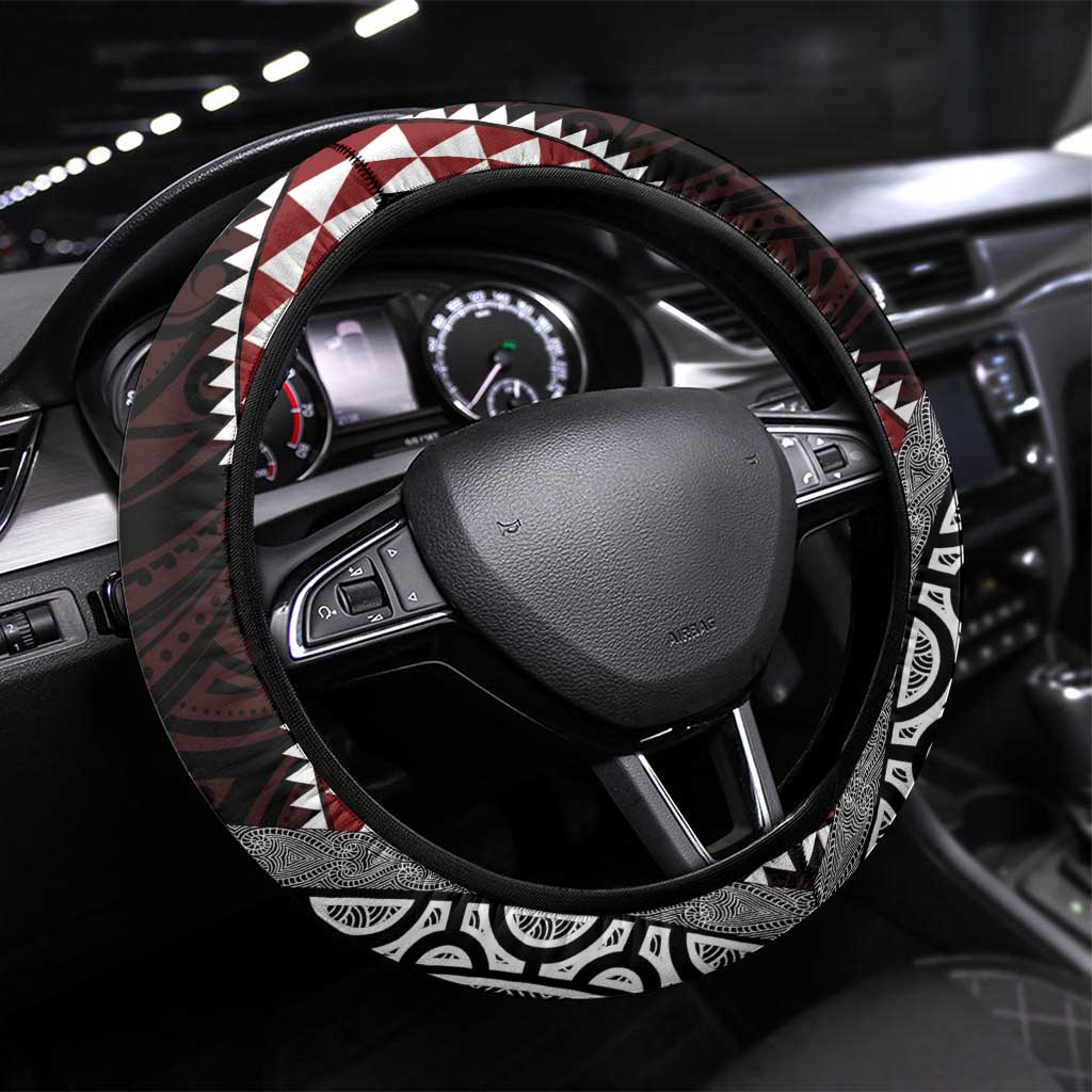 Red Aotearoa Niho Taniwha Steering Wheel Cover Maori Mythology Tooth - Taniko Motifs