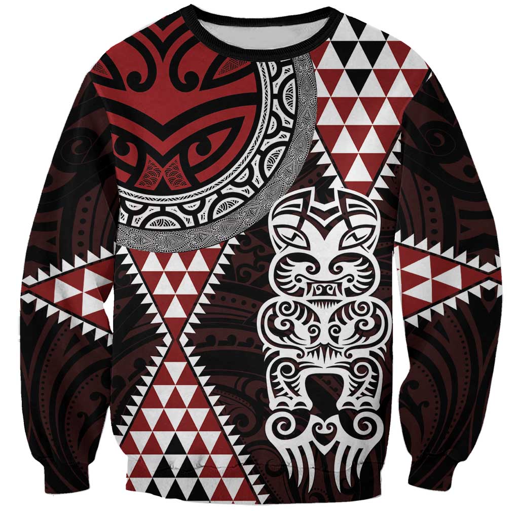 Red Aotearoa Niho Taniwha Sweatshirt Maori Mythology Tooth - Taniko Motifs LT14 Unisex Red - Polynesian Pride