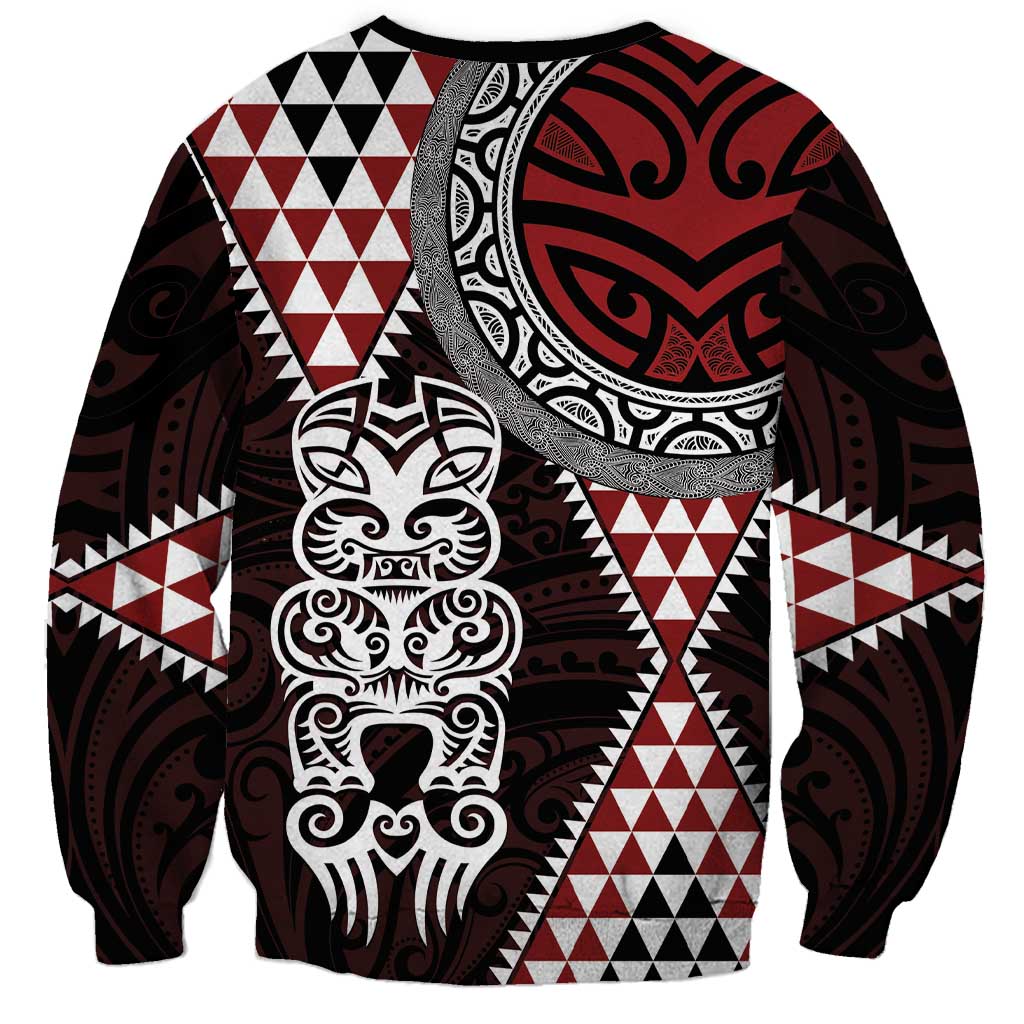 Red Aotearoa Niho Taniwha Sweatshirt Maori Mythology Tooth - Taniko Motifs LT14 - Polynesian Pride