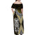 Yellow Aotearoa Niho Taniwha Family Matching Off Shoulder Maxi Dress and Hawaiian Shirt Maori Mythology Tooth - Taniko Motifs