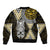 Yellow Aotearoa Niho Taniwha Sleeve Zip Bomber Jacket Maori Mythology Tooth - Taniko Motifs