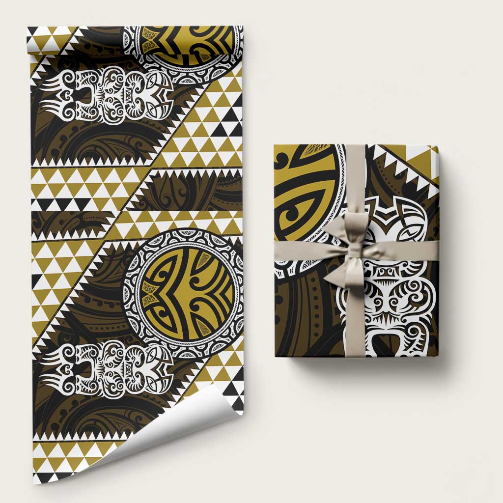 Yellow Aotearoa Niho Taniwha Wrapping Paper Maori Mythology Tooth - Taniko Motifs LT14 58" × 23" Yellow - Polynesian Pride