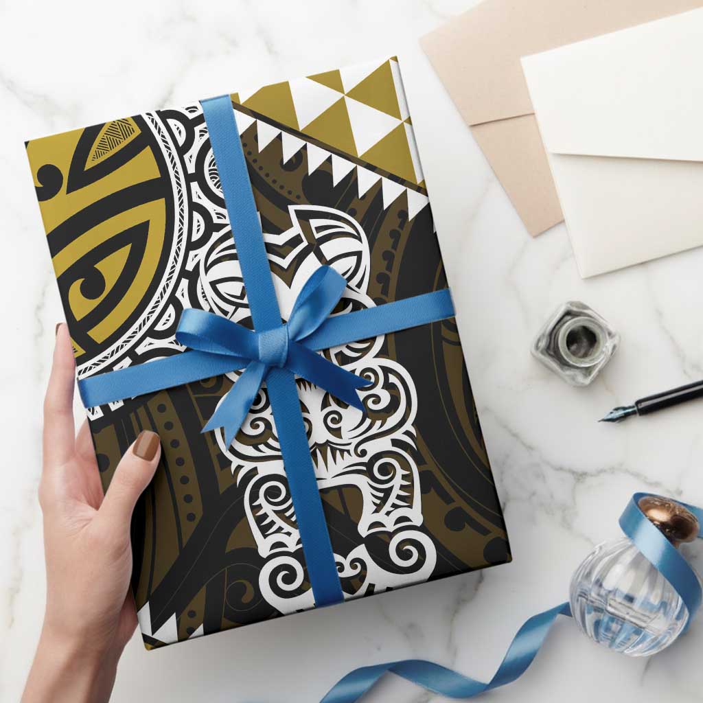 Yellow Aotearoa Niho Taniwha Wrapping Paper Maori Mythology Tooth - Taniko Motifs LT14 - Polynesian Pride