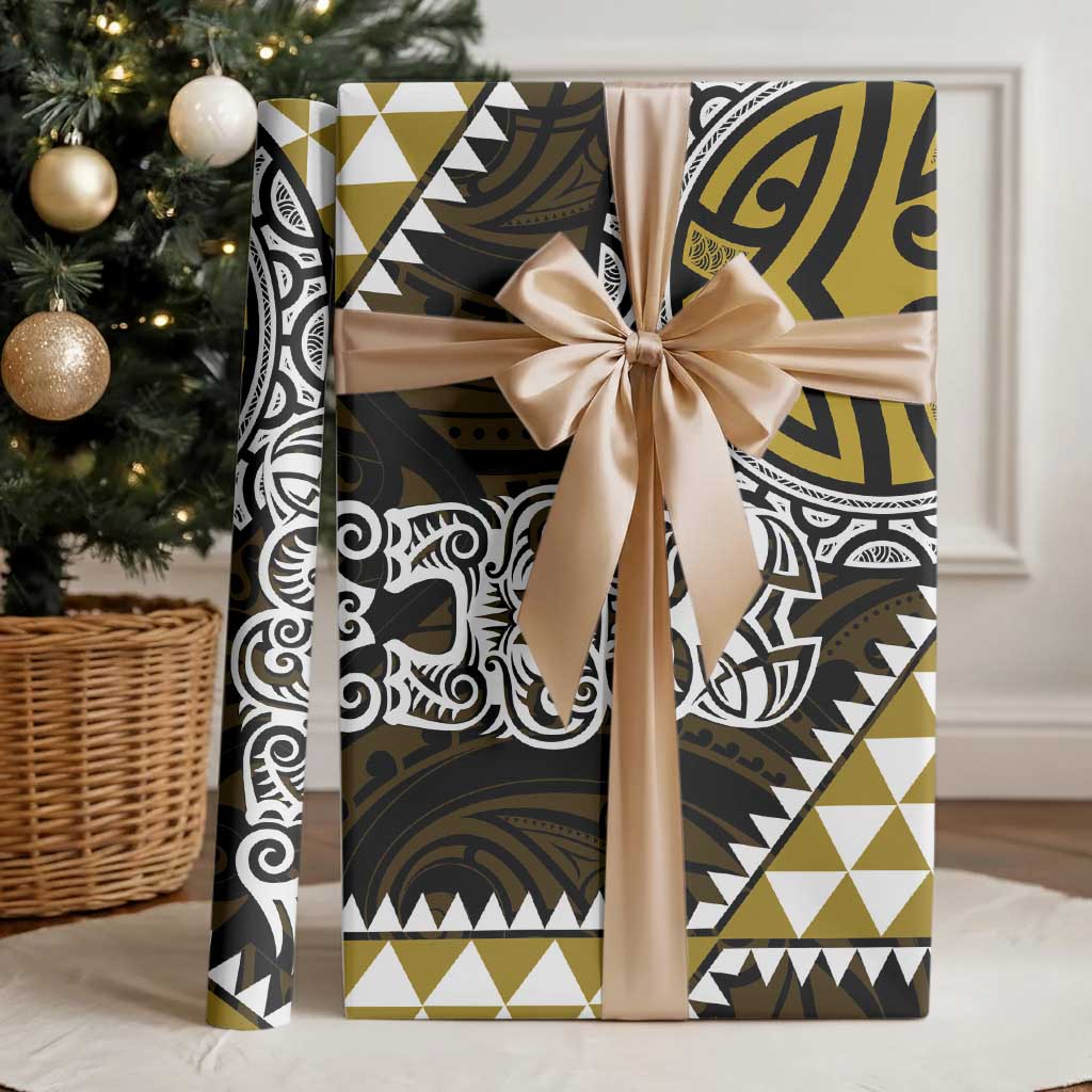 Yellow Aotearoa Niho Taniwha Wrapping Paper Maori Mythology Tooth - Taniko Motifs LT14 - Polynesian Pride