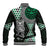 Green Aotearoa Niho Taniwha Baseball Jacket Maori Mythology Tooth - Taniko Motifs