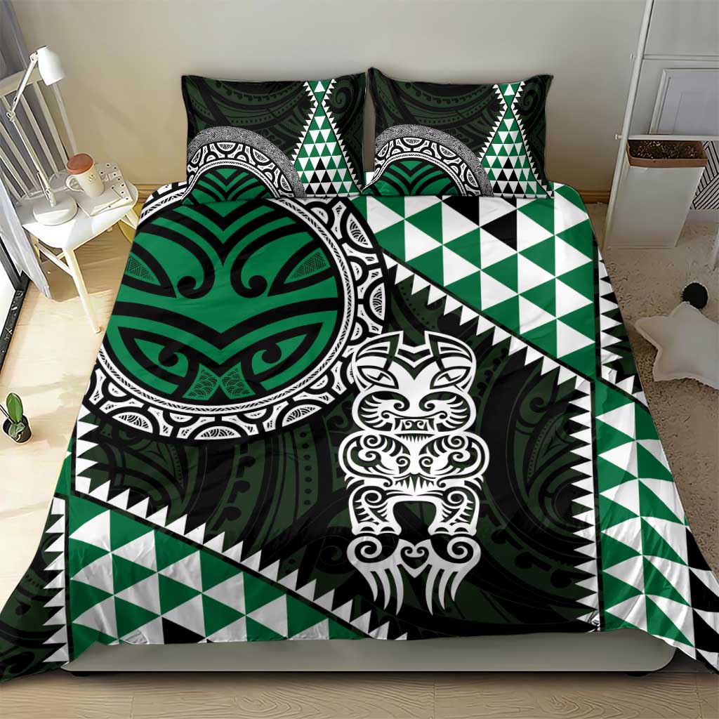 Green Aotearoa Niho Taniwha Bedding Set Maori Mythology Tooth - Taniko Motifs LT14 - Polynesian Pride
