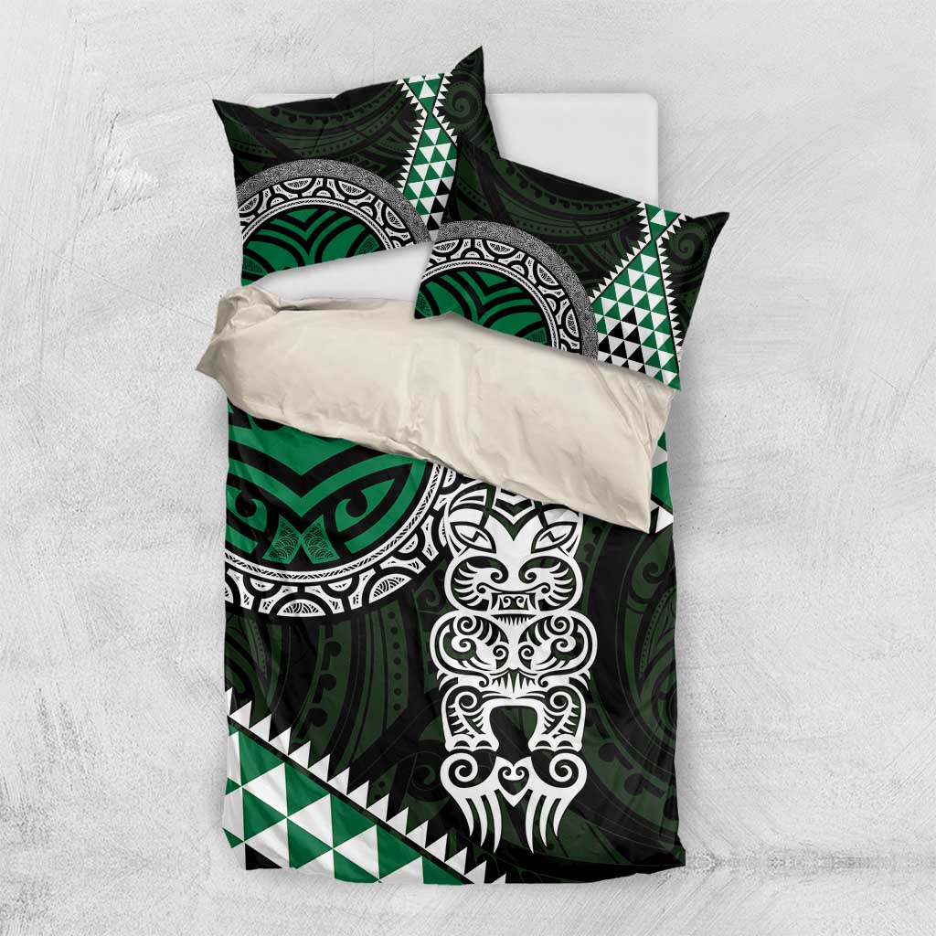 Green Aotearoa Niho Taniwha Bedding Set Maori Mythology Tooth - Taniko Motifs LT14 US Twin 172cm x 218cm Green - Polynesian Pride