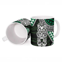 Green Aotearoa Niho Taniwha Ceramic Mug Maori Mythology Tooth - Taniko Motifs LT14 - Polynesian Pride