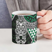 Green Aotearoa Niho Taniwha Ceramic Mug Maori Mythology Tooth - Taniko Motifs LT14 - Polynesian Pride