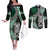 Green Aotearoa Niho Taniwha Couples Matching Off The Shoulder Long Sleeve Dress and Long Sleeve Button Shirt Maori Mythology Tooth - Taniko Motifs