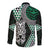 Green Aotearoa Niho Taniwha Long Sleeve Button Shirt Maori Mythology Tooth - Taniko Motifs