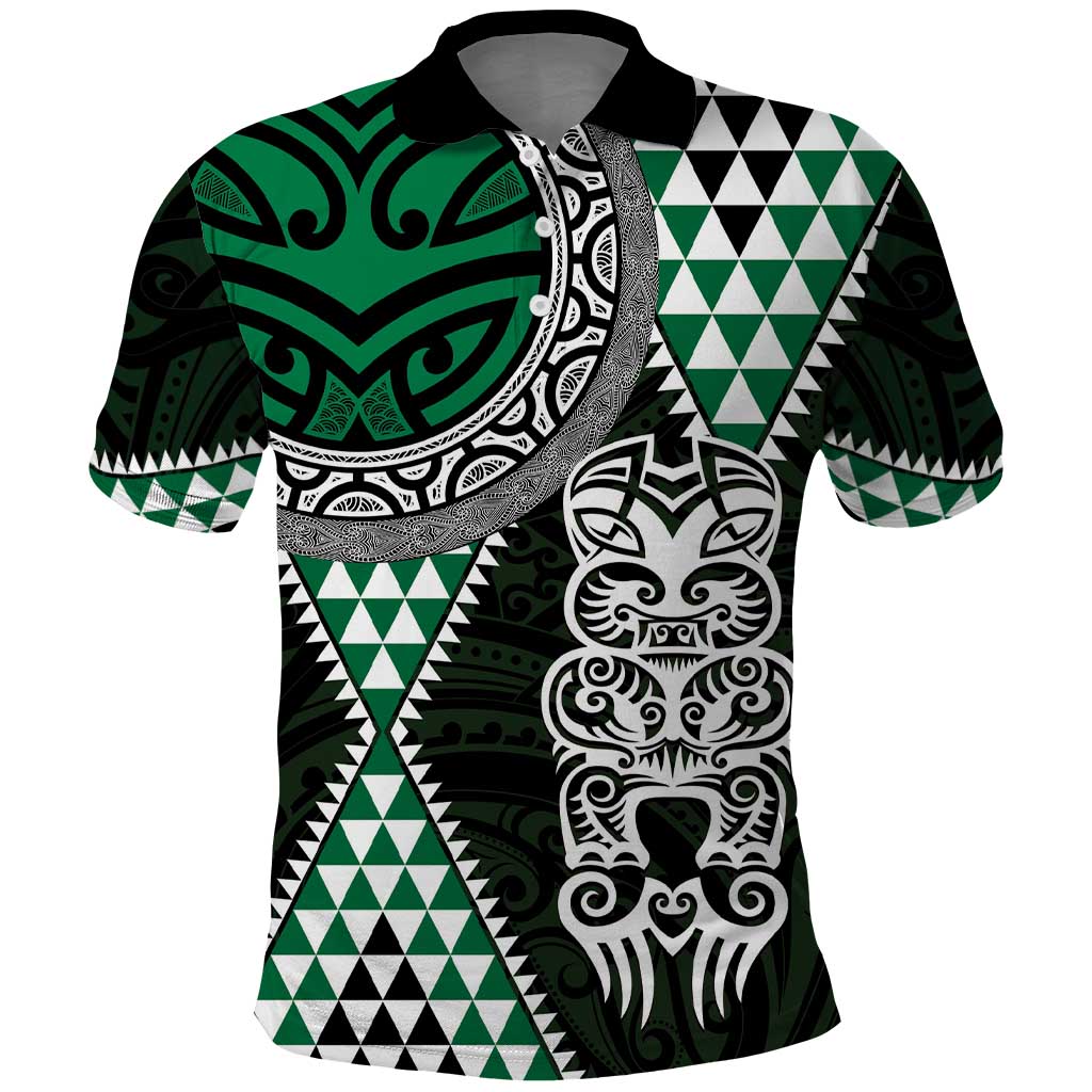 Green Aotearoa Niho Taniwha Polo Shirt Maori Mythology Tooth - Taniko Motifs LT14 Green - Polynesian Pride