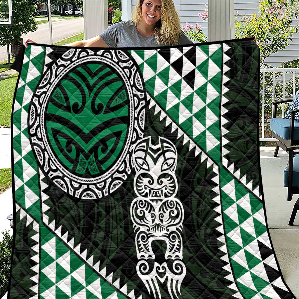 Green Aotearoa Niho Taniwha Quilt Maori Mythology Tooth - Taniko Motifs LT14 Green - Polynesian Pride