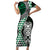 Green Aotearoa Niho Taniwha Short Sleeve Bodycon Dress Maori Mythology Tooth - Taniko Motifs