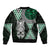 Green Aotearoa Niho Taniwha Sleeve Zip Bomber Jacket Maori Mythology Tooth - Taniko Motifs